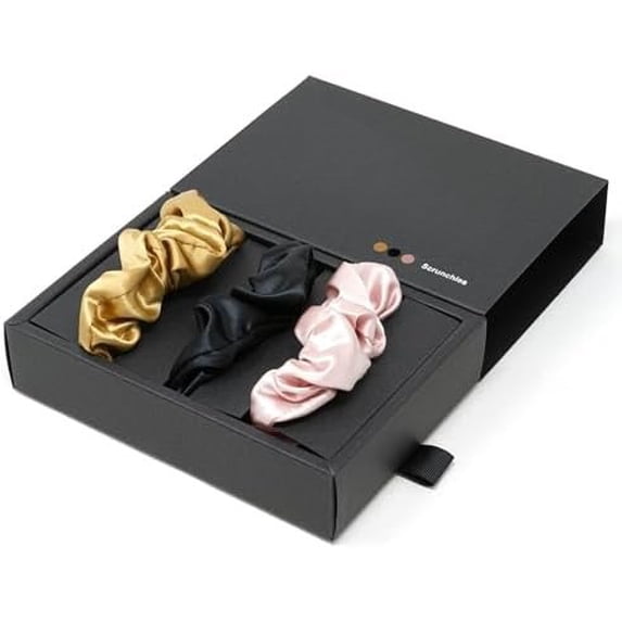 Silk Scrunchies (3 ) - Pure Mulberry Silk - 22 Momme 6A High-Grade Fibers Scrunchie for Straight & Curly Hair (Black//, Regular)