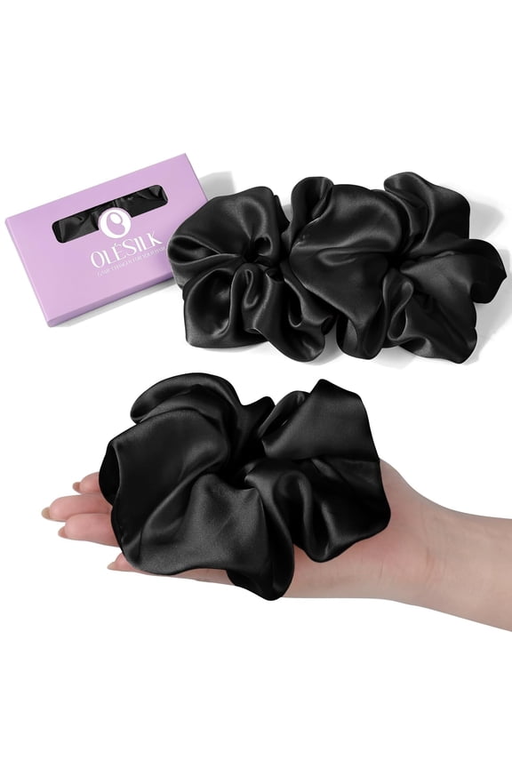 Silk Scrunchies Oversized 100% Mulberry: Large for Women& Girls Long Thick Hair, Soft Smooth for No Damage Hair Care Sleeping