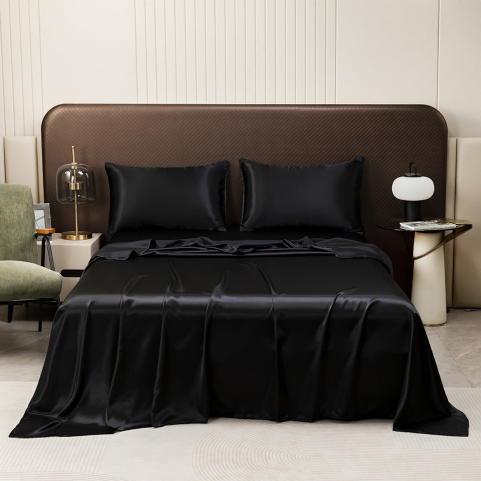 Silk Sheet Set Hotel Quality, Soft Matte Satin, Elegant Deep Pocket Fitted, Flat Pillowcase, Bedroom Decor, Lightweight Breathable, Queen Size, 100% Silk, Luxurious Sleep Experience, Hotel