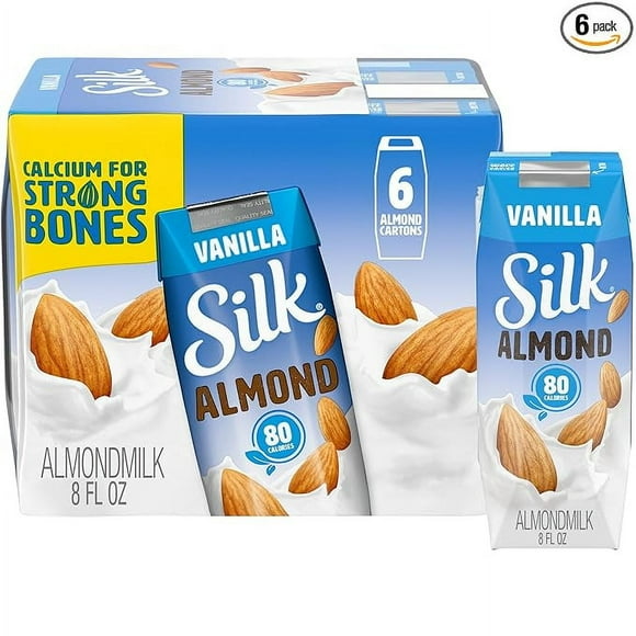 Silk Shelf-Stable Almond Milk Singles, Vanilla, Dairy-Free, Vegan, Non-GMO Project Verified, 8 oz., 6 Pack