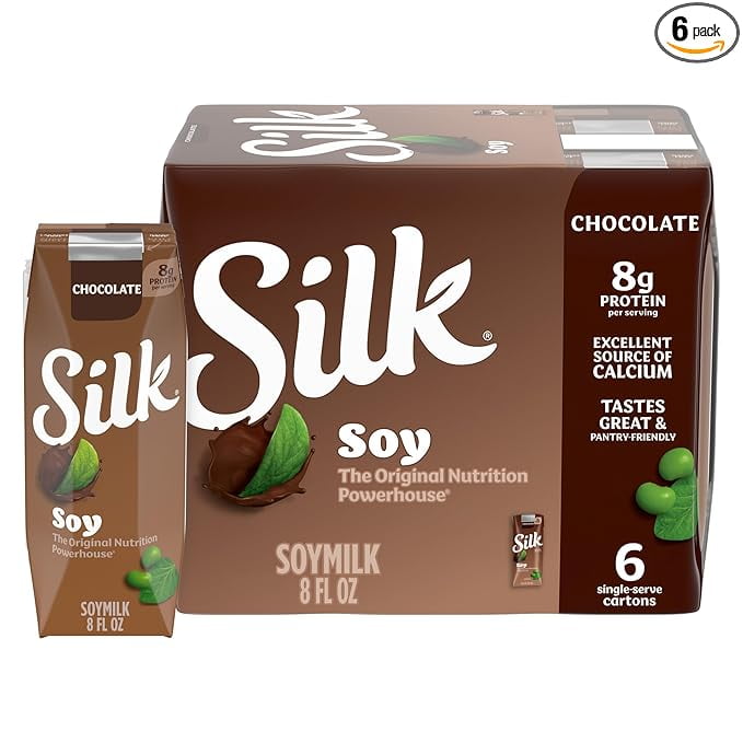Silk Shelf-Stable Soy Milk Singles, Chocolate, Dairy-Free, Vegan, Non-GMO Project Verified, 8 oz., 6 Pack