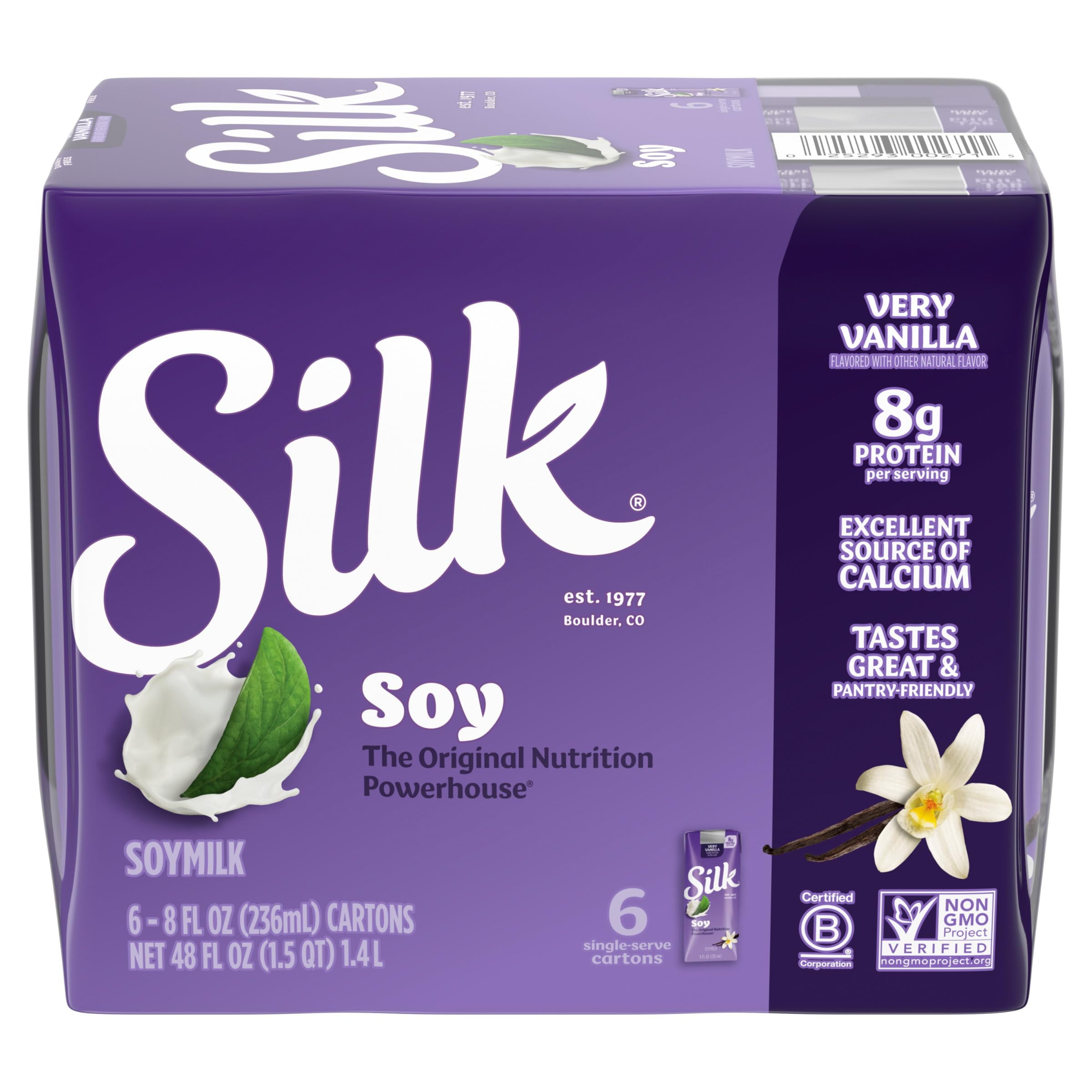 Silk Shelf-Stable Soy Milk Singles, Very Vanilla, 8 oz, 6 Pack