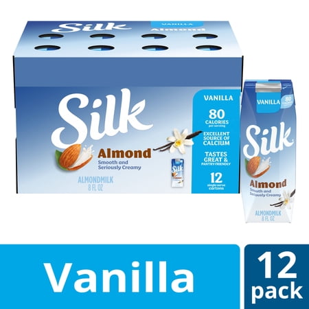 Silk Shelf Stable, Dairy Free, Lactose Free, Gluten Free, Vanilla Almond Milk, 8 fl oz Singles, 12 Count