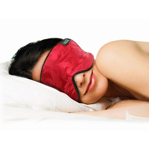 Dream Essentials Ultra Silk 360 Sleep Mask, Red Jacquard, All Natural Hypoallergenic Mulberry Silk, 2 Fully Adjustable Straps, Thin Profile Mask Great For Side, Stomach or Back Sleepers