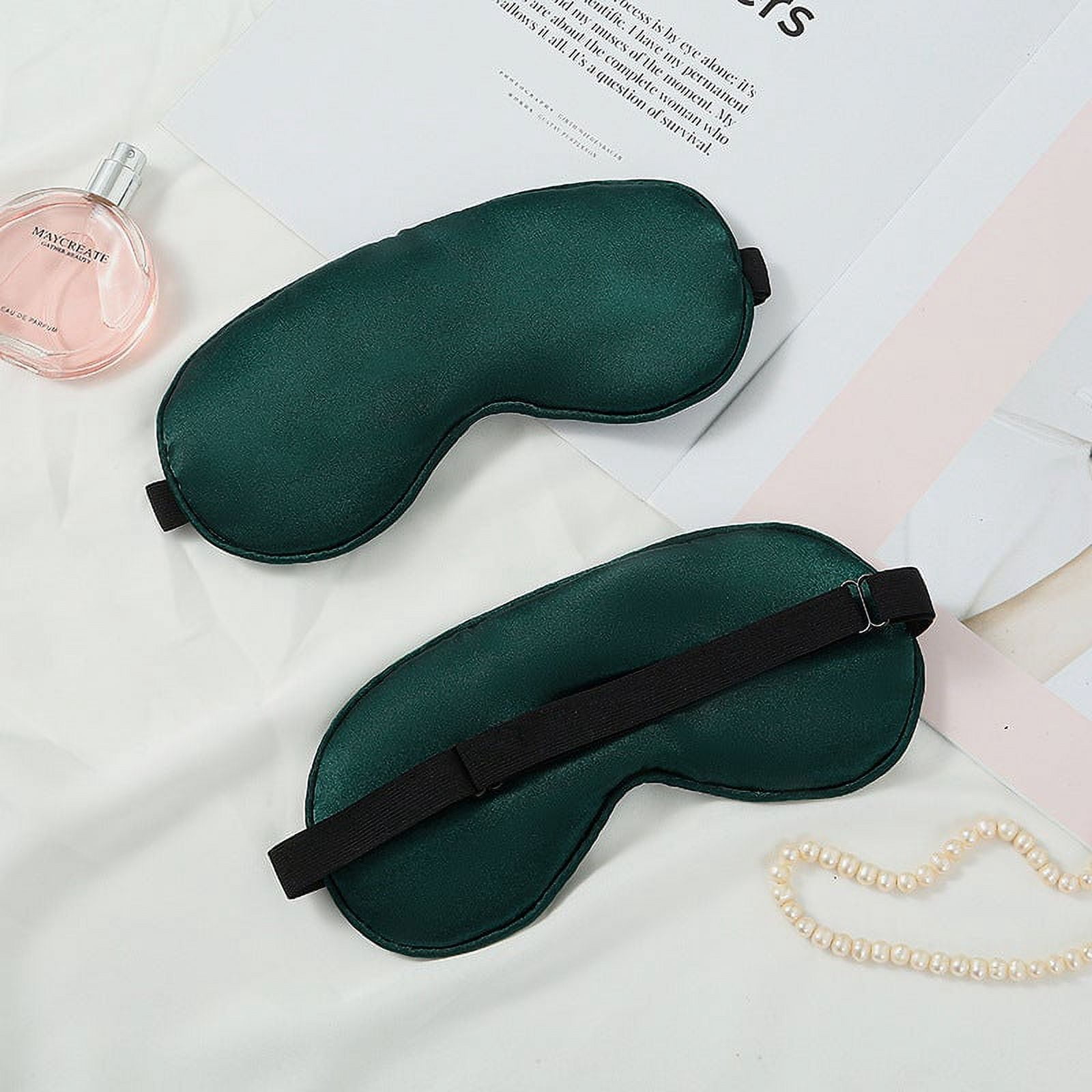 Silk Sleep Mask Eye Mask Blindfold with Double Layer Silk Filling and Elastic Strap for Full Night's Sleep, Travel and Nap, Soft Eye Cover Eyeshade with (Green)