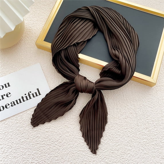 Silk Solid Pleated Scarf Lightweight Decorative Neck Wrap Spring