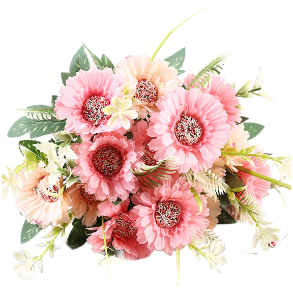 Silk Sunflower Artificial Flowers 32Cm, Realistic Fake Floral Stems For Wedding Bouquets, Outdoor Garden Decor, Home Party Photography Props(Pink)