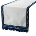 thumbnail image 1 of Silk Table Runner, Ivory Textured Fabric with Lace & Tassels Blue Silk 14 x 120 inch extra long, Wedding Decor Table Linen Modern Table Runner - Millistellar, 1 of 3