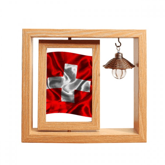 Silk Texture Switzerland Flag Pattern Wooden Rotating Picture Photo Frame 4x6