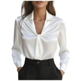thumbnail image 1 of Silk Tops for Women Dressy Ruched V-Neck Long Sleeve Blouse Solid Color Lapel Collar Shirt Business Work Tops Blusa De Satin Para Mujer Elegante, 1 of 3