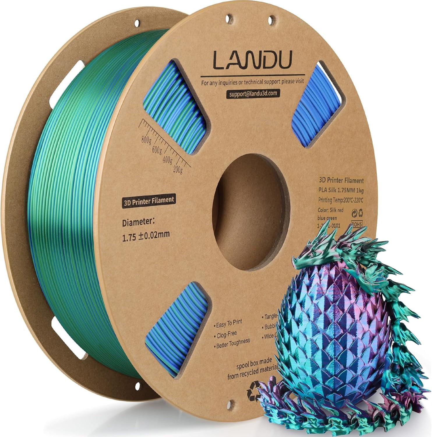 Silk Tri-Color PLA Filament 1.75mm 1Kg, Triple Color Silk PLA Filament ...