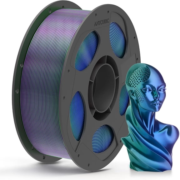 Silk Tri Color Pla Filament, 3-in-1 Chrome Coextrusion Color Change 3D Printer Filament 1.75mm Dimensional Accuracy +/- 0.02mm, Silk Texture, 1KG Reusable Spool (2.2 lbs), Blue Green Purple