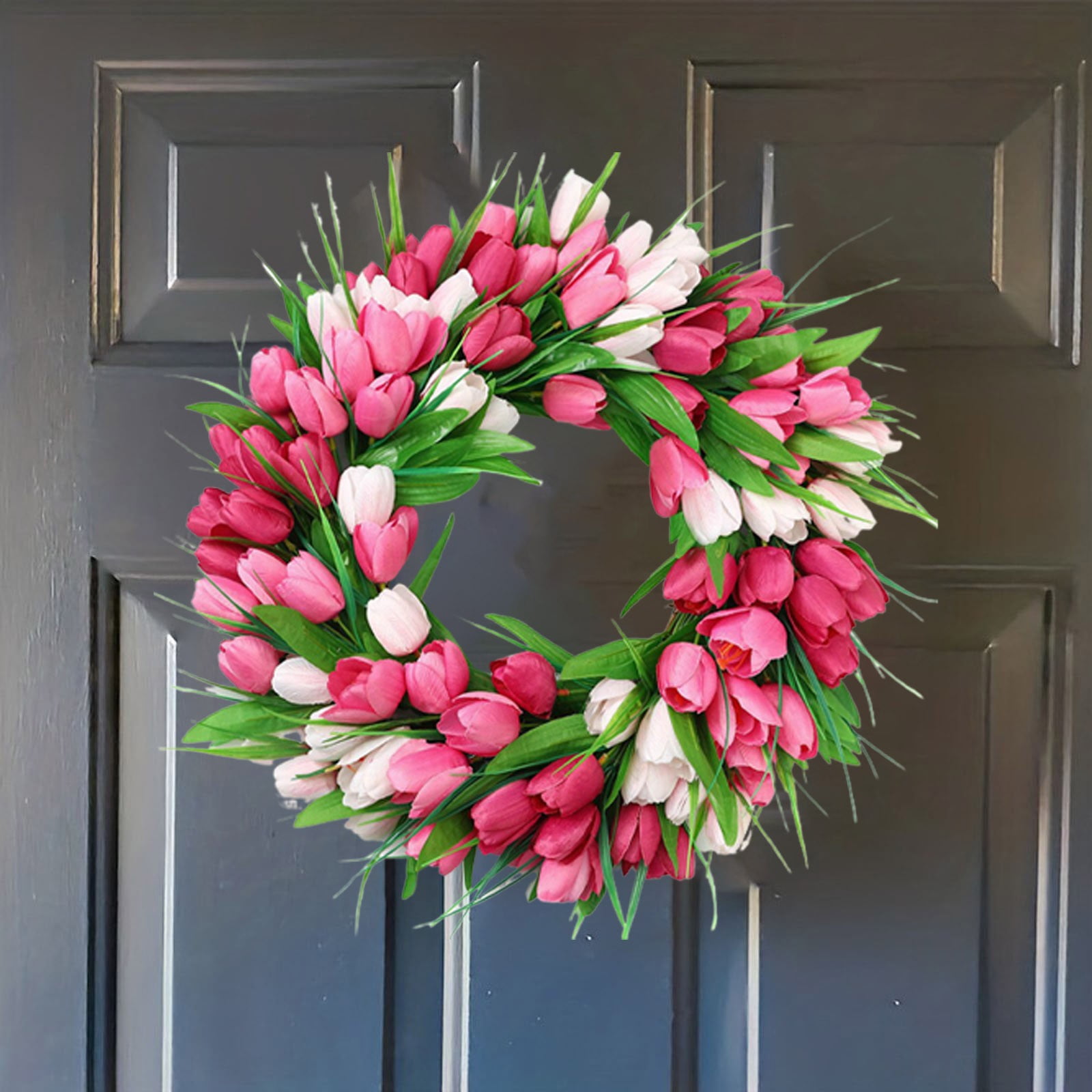 Artificial Peony Floral Wreath - 20 Inch Round Spring Summer Door Decor - Rattan & Silk Wedding Home Decoration