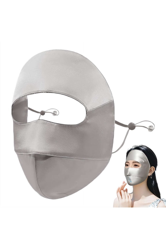 Silk UV Sun Protection Face Mask with Forehead Coverage, Lightweight Breathable Facial Cover for Outdoor Running Cycling, Adjustable Ear Loops