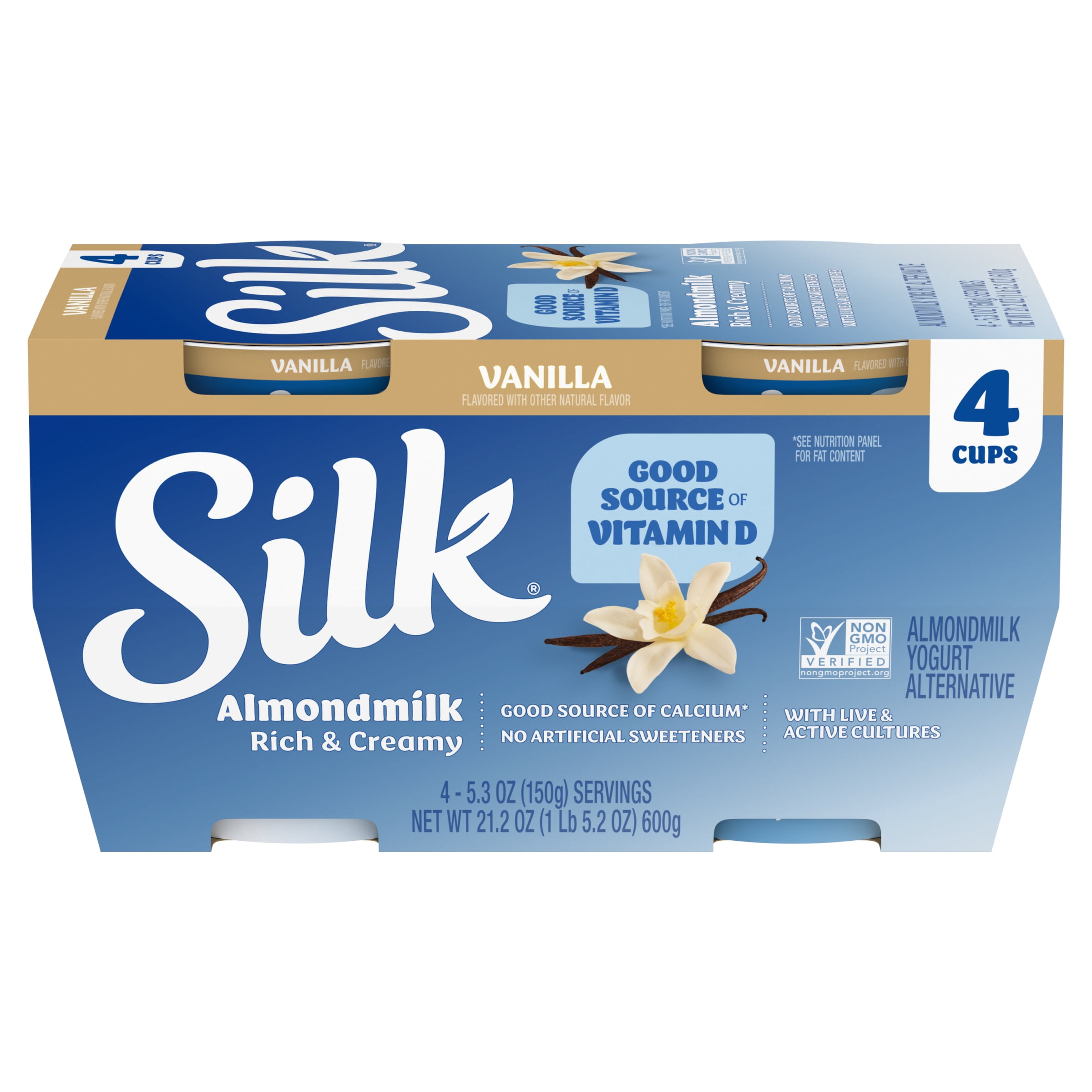 Silk Vanilla Dairy Free, Almond Milk Plant Based Yogurt Alternative, 4