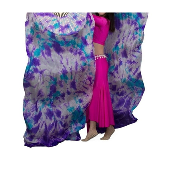Silk Veil Belly Dance Dancing Hand Tie Dye Fan Veils Length For Women Adults Profession Props Stage Show Performance