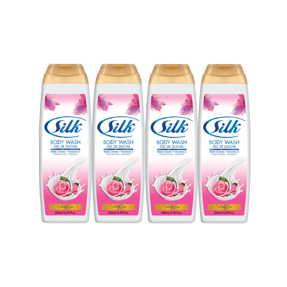 Silk Velvety Rose, Milk Cream+Vitamin E, Body Wash 16.9 fl oz, Pack of 4