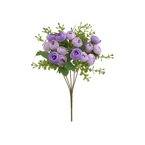 Silk Wedding Flowers, Zzbeans Realistic Tea Rose Bouquet, 15 Buds Faux Floral Decor for Home Garden Party Valentine's Day, Purple