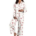 thumbnail image 1 of Silk Womens Pajamas Set Valentine Day Pajamas Women Long Sleeve Heart Print Sleepwear Soft Button down Loungewear 2 Piece Sets for Women, 1 of 5