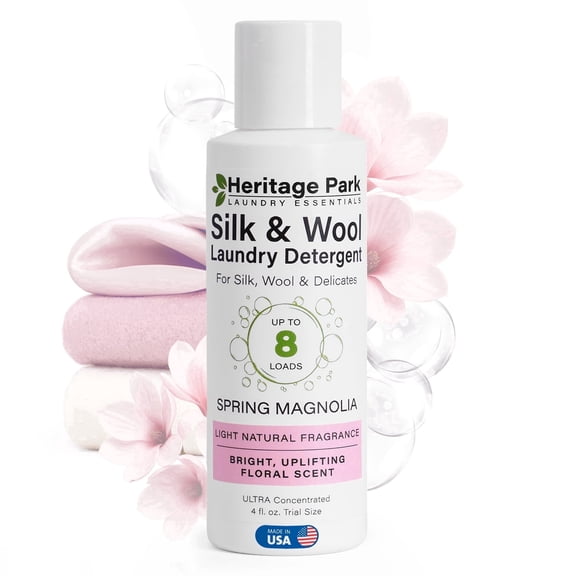 Heritage Park Silk & Wool Spring Magnolia Floral Scent, pH-Neutral Laundry Detergent - Enzymes-Free, Ultra Concentrated (4 fl oz Trial Size)