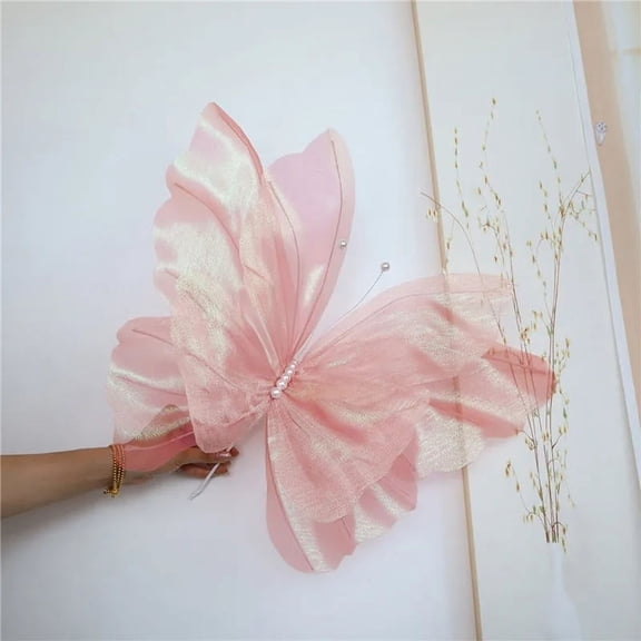 Silk Yarn Artificial Butterfly New Mariage Decor 50cm Fake Butterfly Wedding Party Giant Gauze Three-dimensional Butterfly(pink)