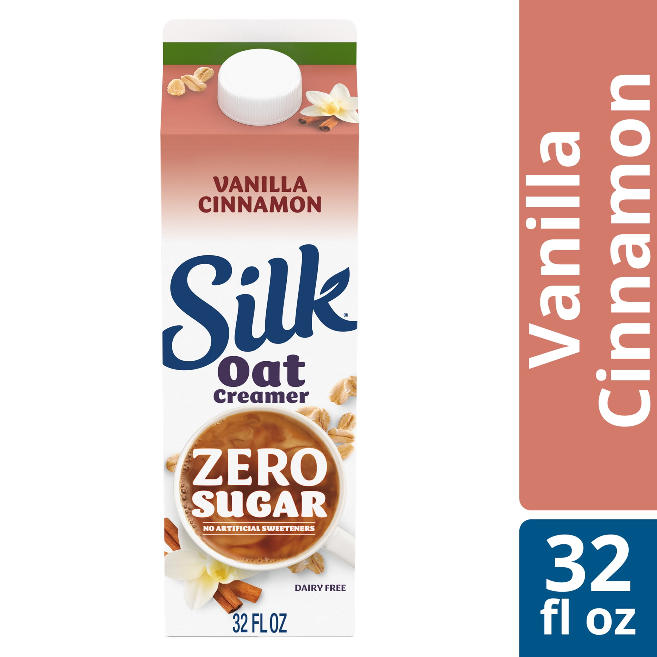 Silk Zero Sugar Dairy Free, Gluten Free, Vanilla Cinnamon Oat Creamer, 32 fl oz Carton