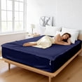 thumbnail image 1 of Silk Zip On Fitted Sheets Full Size 54X75 - Includes 2 Zip On Sheets +1 Bottom Fitted Base - Fit's 16” In Deep Pocket - Easy to Use,Soft,Smooth -Fitted Sheet-NavyBlue - Color, 1 of 8