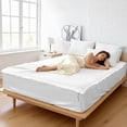 thumbnail image 1 of Silk Zip On Fitted Sheets Full XL Size 54X80 - Includes 2 Zip On Sheets +1 Bottom Fitted Base - Fit's 16” In Deep Pocket - Easy to Use,Soft,Smooth -Fitted Sheet-White - Color, 1 of 9