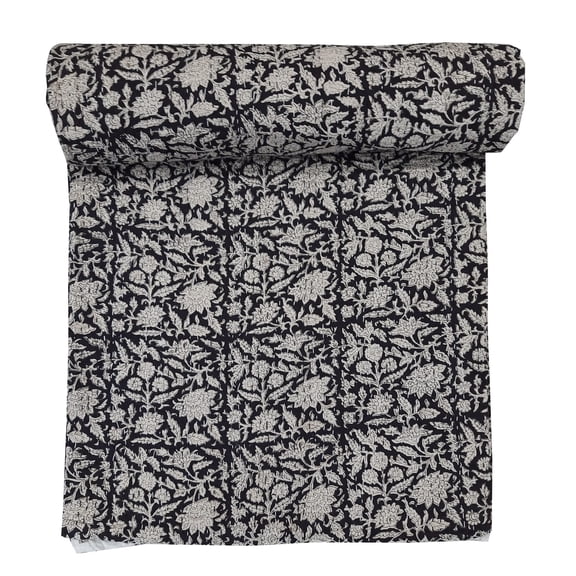 100% Cotton Hand Block Print Kantha Quilt Bedspread Handmade Bedsheet Home Bedding Coverlet (King/Queen Size 90x108 inch)