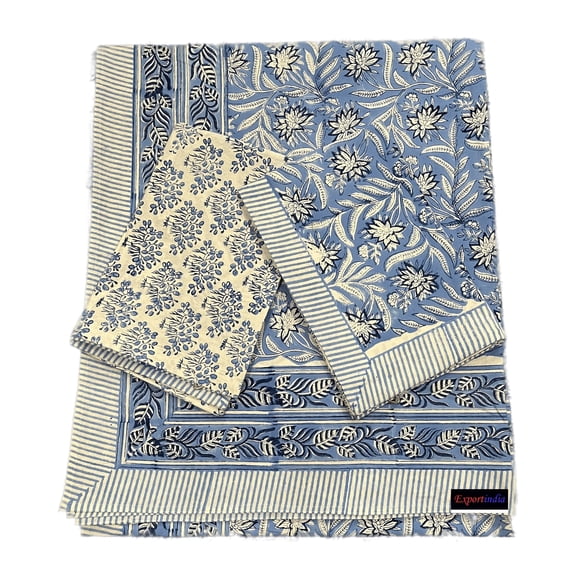 Silk gram Jaipuri Bedsheet with 2 Pillow Cover - Indian Hand Block Printed 100% Pure Cotton