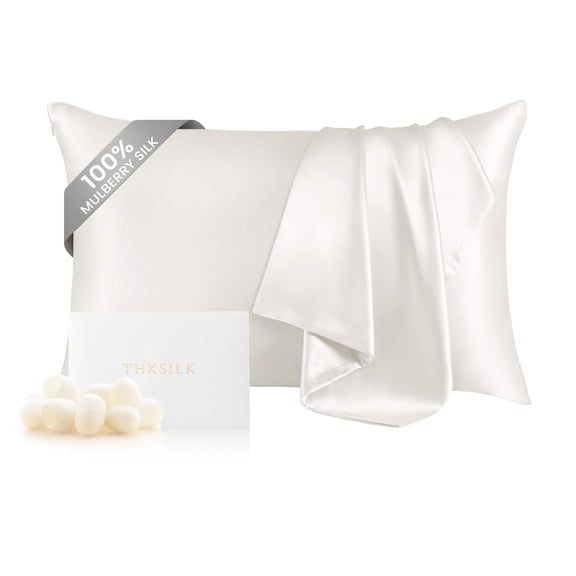 Silk pillowcase for sleep, mulberry silk, smooth fabric, white