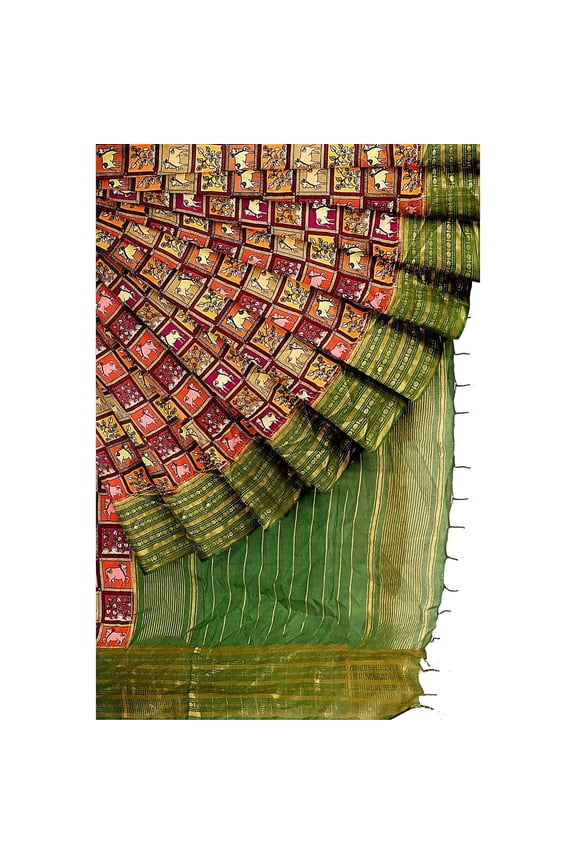 Silk printed saree green