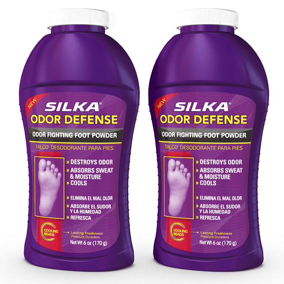 Silka Foot Powder: Odor-Fighting Absorbs Sweat & Moisture - 6 oz (Pack of 2)