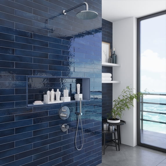 Silken 0.5 in. x 7.9 in. Glossy Blue Ceramic Pencil Tile Trims (0.3 sq. ft./case) (10-pack)