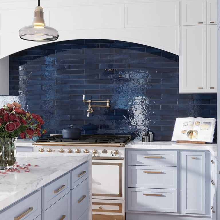 Silken 2.56 in. x 15.75 in. Glossy Blue Ceramic Subway Wall and