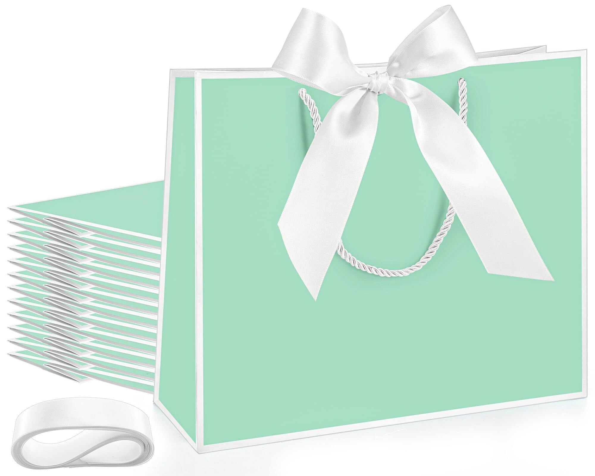 10 Pack Gift Bags With Handles & Ribbon - 9.8x7.8x4.7", Reusable Paper Bags For Birthdays, Weddings, Holidays-425981