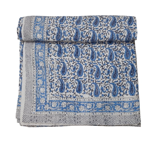 Silkgram New Indian Hand Made Kantha Quilt King Queen Size Hand Block Print Kantha Quilt Soft fine Cotton Hand Made Kantha Quilt