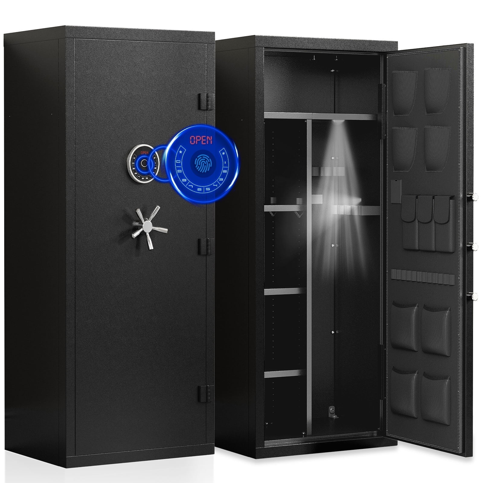 Silkight 15-20 Gun Safe, Large Fingerprint Shotgun Safe, Unassembled Gun Cabinet with Adjustable Shelf & Gun Rack, Long Gun Safe with Backlit Keypad & LED Light, Pistol Bag