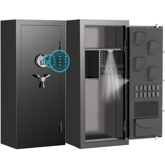 Silkight 15-20 Large Gun Safe, Digital Gun Safe for Rifles and Pistols with Removable & Adjustable Pegboard, Gun Safes & Cabinets with Door Organizers & 3 Gun Raks, Magnetic Lamp