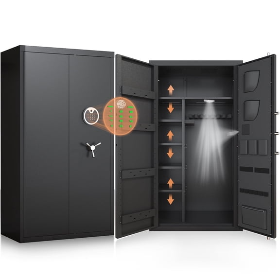 Silkight 20-25 Large Heavy-Duty Gun Safe, Biometric Gun Safe with Fingerprint, Unassembled Long Gun Cabinet with Adjustable Shelf & Gun Rack, LCD Keypad, Mute Function & Dual Alarm