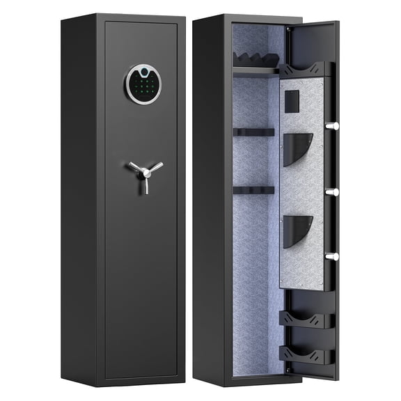 Silkight 3-4 Biometric Gun Safe with Fingerprint, Rifles Safes with Pistols Bag & Ammo Box, Long Gun Cabinet with 3 Adjustable Gun Slots, Removable Shelf, Backlit Keypad, LED Light
