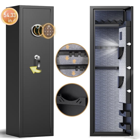 Silkight 3-4 Biometric Gun Safes with Fingerprint for Rifles and Pistols, Gun Cabinets with Pistols Bag, Door Organizers, Removable Shelf & 3 Gun Raks, Digital Gun Safe with Led Light