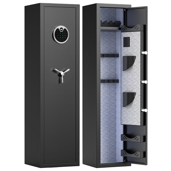 Silkight 3-4 Gun Safe, Rifles Safes with Pistols Bag & Ammo Box, Digital Gun Safe with Backlit Keypad & LED Light, Long Gun Cabinet with 3 Adjustable Gun Slots, Removable Shelf