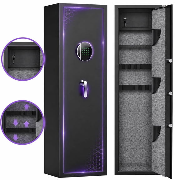Silkight 5-10 Gun Safe, Quick Access Password Long Gun Safe, Digital Gun Safe with Backlit Keypad & LED Light for Shotguns and Pistols, Gun Cabinet with Adjustable Racks, Removable Shelf