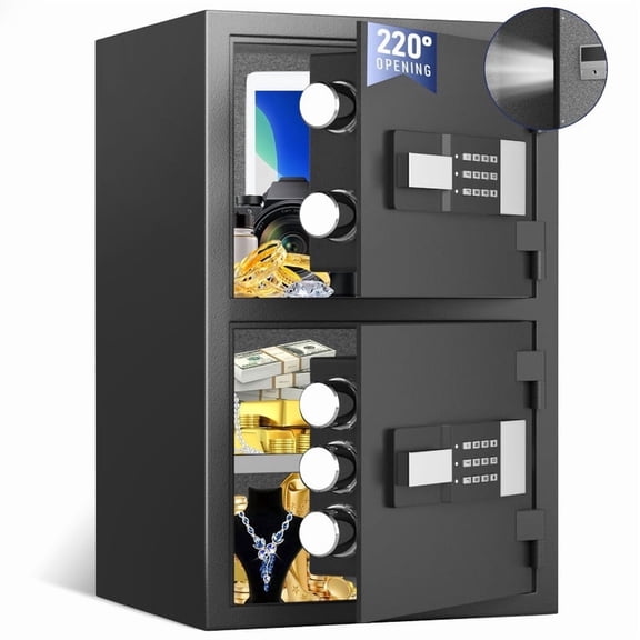 Silkight 5.5 Cu Ft Double Door Home Safe, Digital Safe Box with Backlit Keypad & Adjustable Shelf, Security Safe with Dual Alarm, LED Lights for Jewelry Money Document, House Office