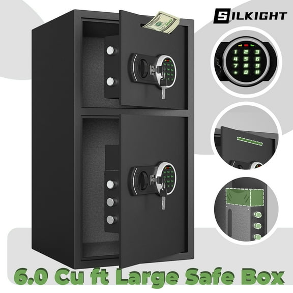Silkight 6.0 Cu ft Large Safe Box Fireproof Waterproof,Heavy Duty Home Safe with Deposit Slot and 5 Solid Lock Bolts,Digital Money Safe for Valuables