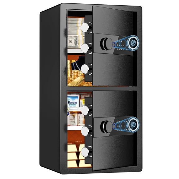 Silkight 6.5 Cu.ft Large Double Door Home Safe Box, Heavy Duty Steel Security Safe with Fingerprint & Digital Keypad, Dual Alarm System, Removable & Adjustable Shelf and LED Light