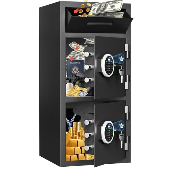 Silkight 6.5 Cu ft Large Home Safe Box with Drop Slot, Digital Drop Safe with Double Door & Key Hook, Security Money Safes with Backlit Keypad & Dual Alarm for House Office Business