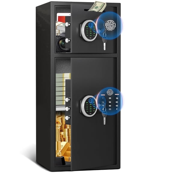 Silkight 7.0 Cu ft Biometric Safe with Fingerprint, Money Safe Box With Adjustable Shelf and LED Light, Digital Keypad, Home Safes with Deposit Slot & Dual Alarm System, Security Box for Valuables