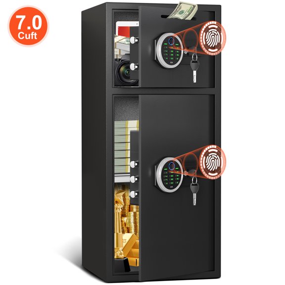 Silkight 7.0 Cu ft Biometric Safe with Fingerprint, Money Safe Box With Adjustable Shelf and LED Light, Digital Keypad, Home Safes with Deposit Slot & Dual Alarm System, Security Box for Valuables